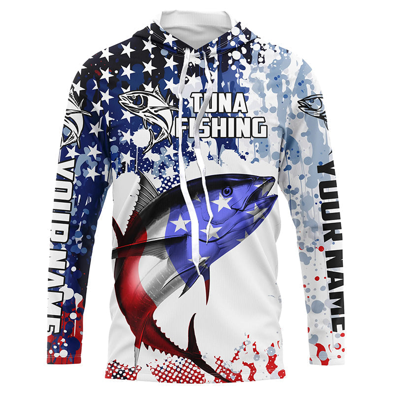 American Flag Tuna Custom Long Sleeve Tournament Fishing, Patriotic Fishing