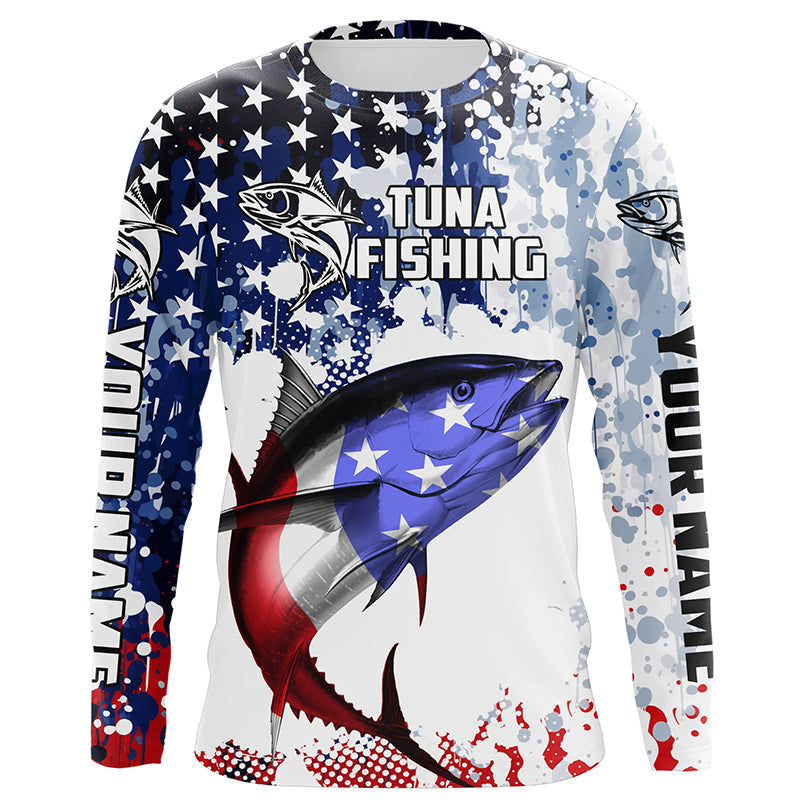 American Flag Tuna Custom Long Sleeve Tournament Fishing, Patriotic Fishing