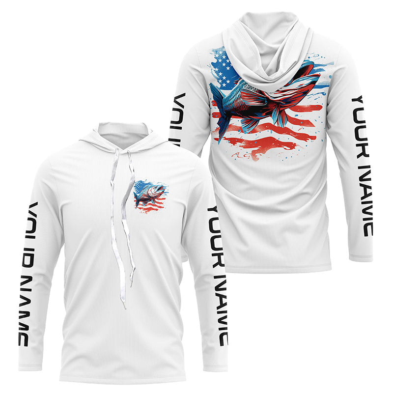 Personalized American Flag Bass Long Sleeve Fishing, Patriotic Bass Fishing Gifts