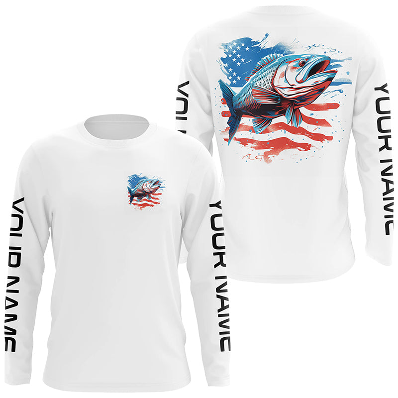 Personalized American Flag Bass Long Sleeve Fishing, Patriotic Bass Fishing Gifts