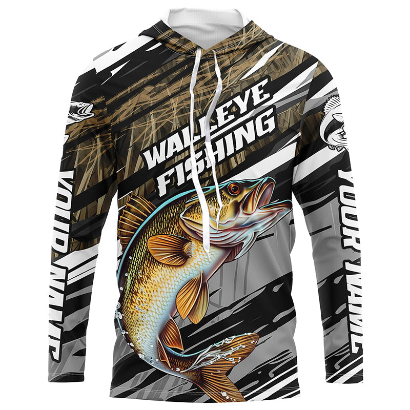 Walleye Fishing Camo Long Sleeve Fishing, Custom Walleye Tournament Fishing
