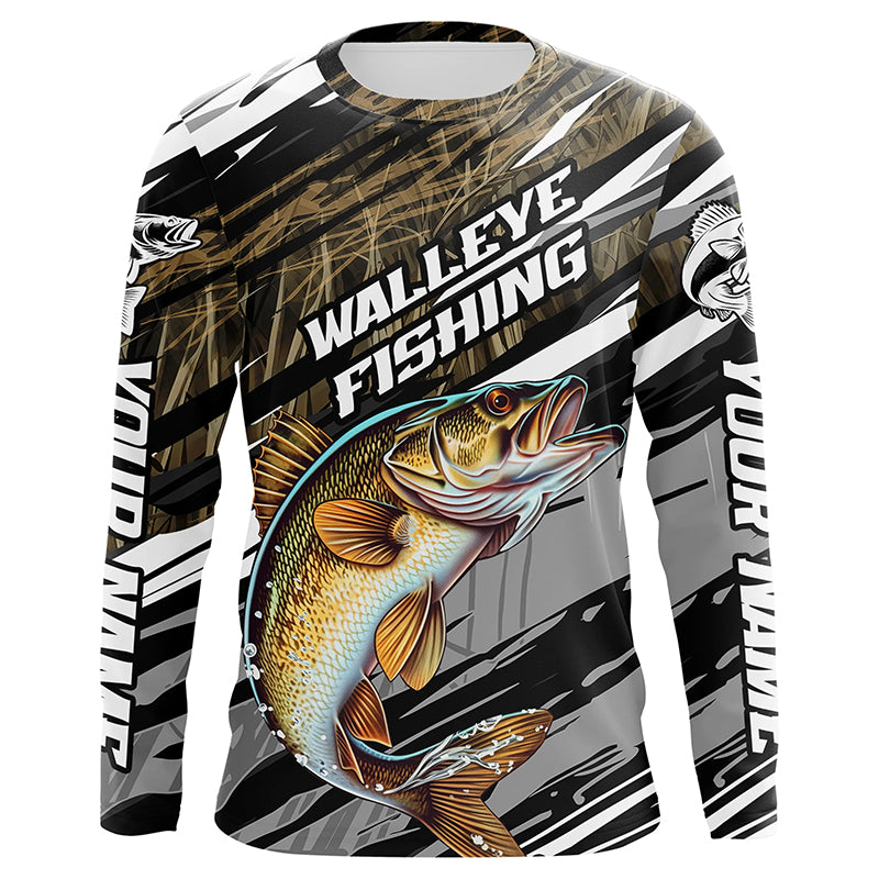 Walleye Fishing Camo Long Sleeve Fishing, Custom Walleye Tournament Fishing