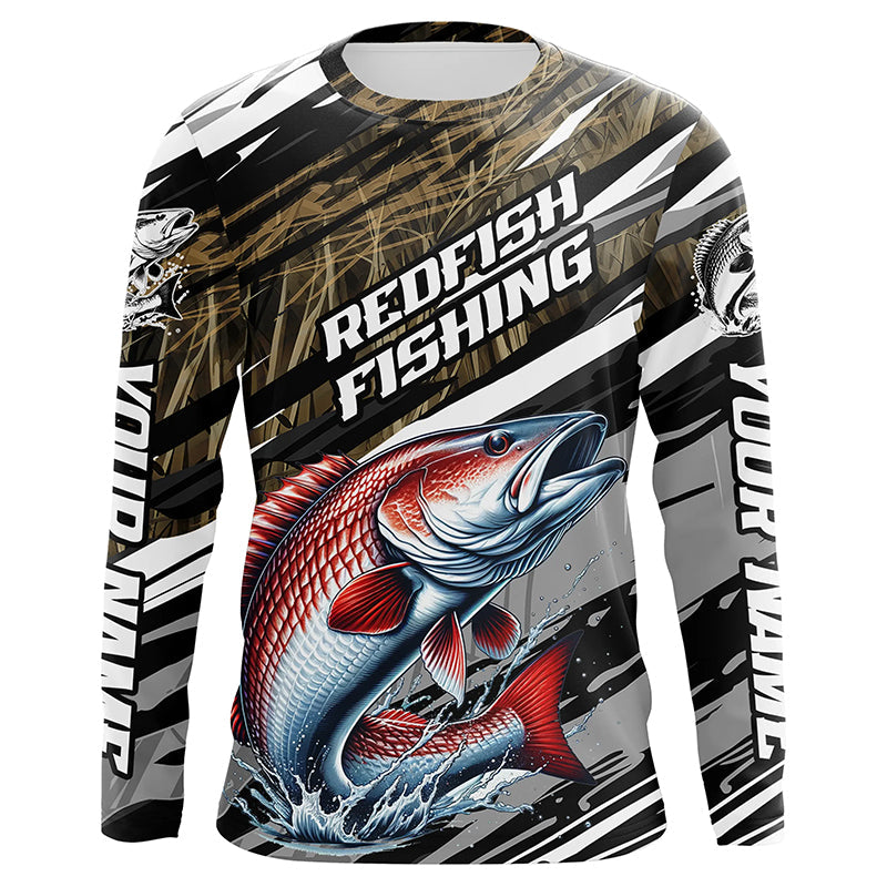 Personalized Redfish Fishing Long Sleeve Performance, Redfish Fishing Camo