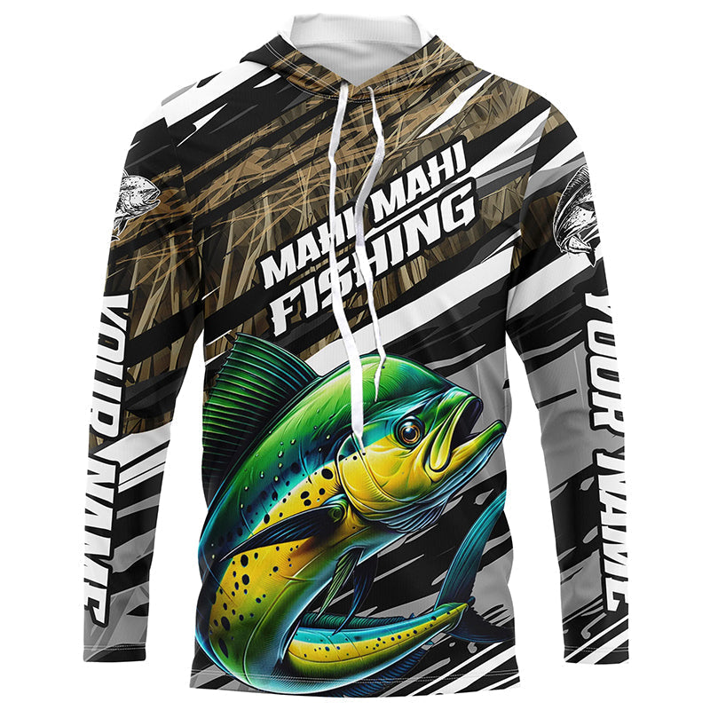 Personalized Mahi Mahi Fishing Long Sleeve Performance, Mahimahi Fishing Camo