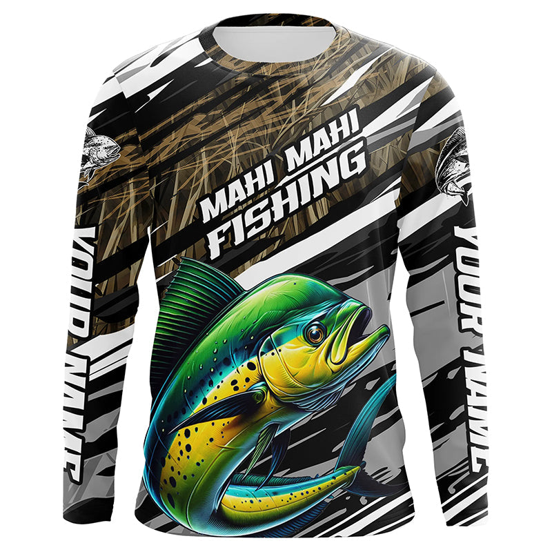 Personalized Mahi Mahi Fishing Long Sleeve Performance, Mahimahi Fishing Camo