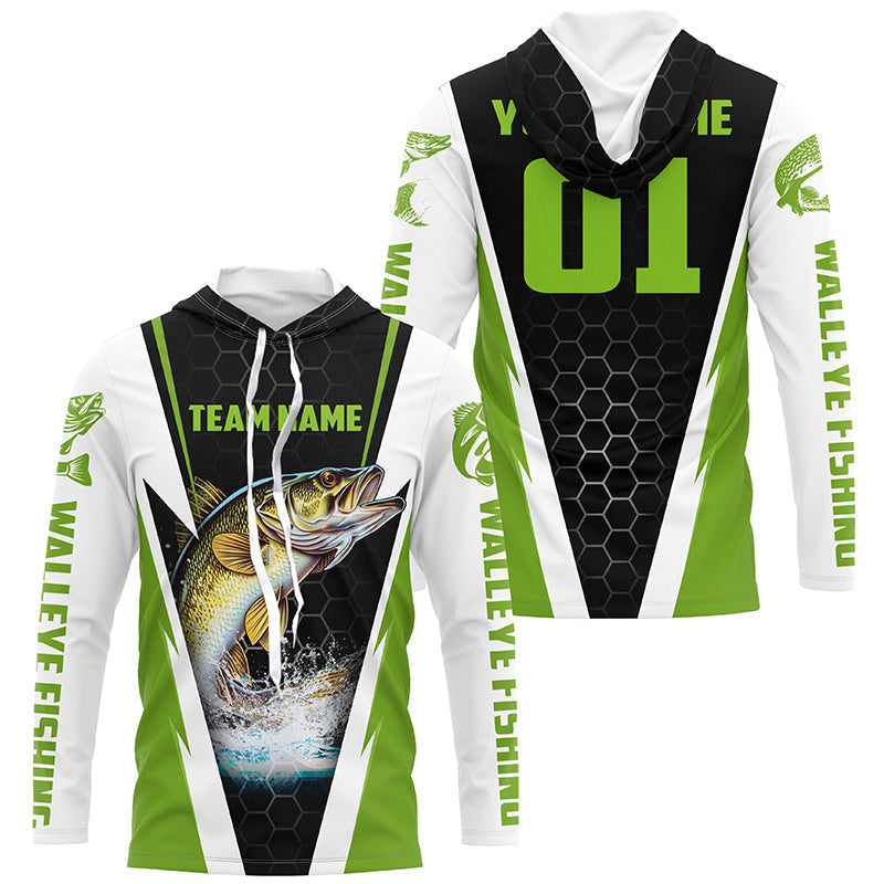 Walleye Fishing Long Sleeve Tournament For Fishing Team With Custom Name And Number | Green