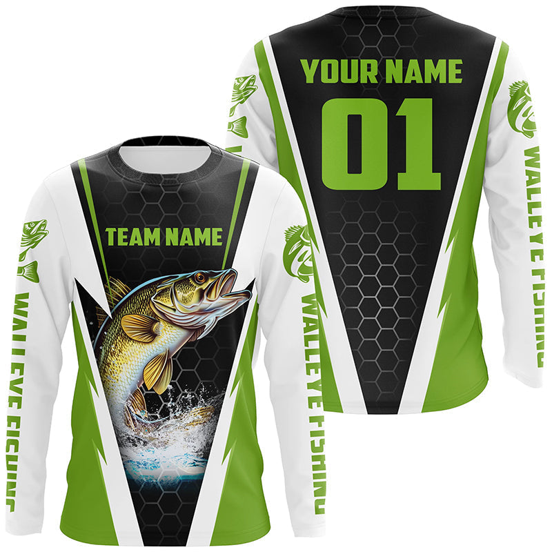 Walleye Fishing Long Sleeve Tournament For Fishing Team With Custom Name And Number | Green