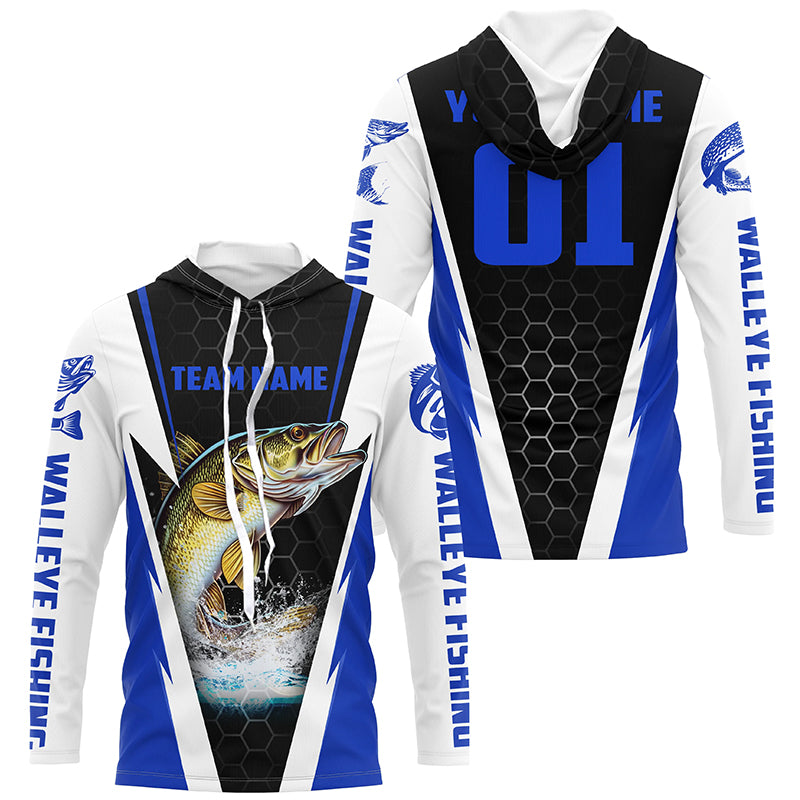Walleye Fishing Long Sleeve Tournament For Fishing Team With Custom Name And Number | Blue
