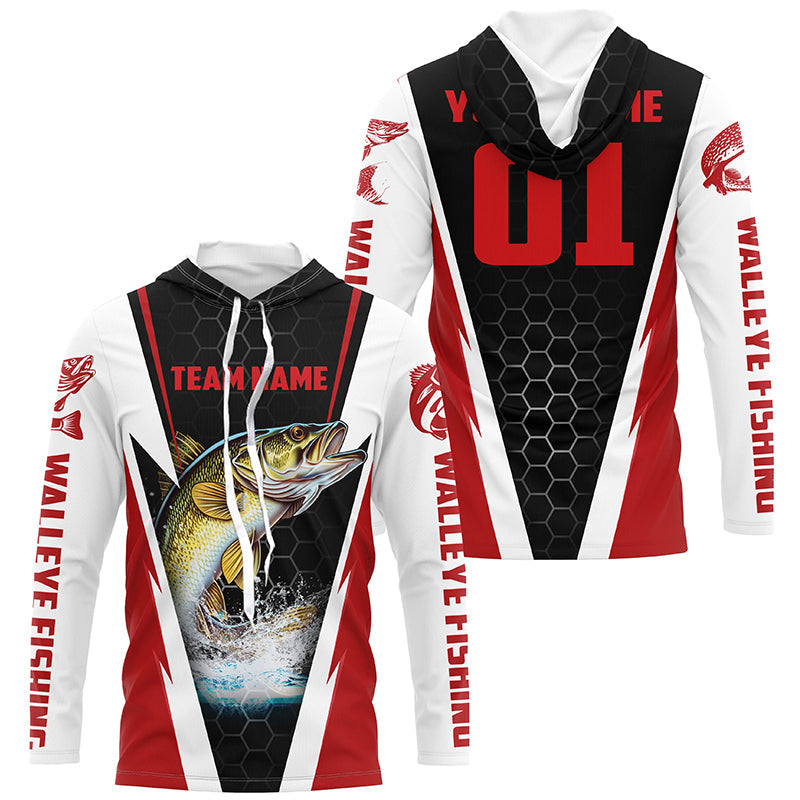 Walleye Fishing Long Sleeve Tournament For Fishing Team With Custom Name And Number | Red