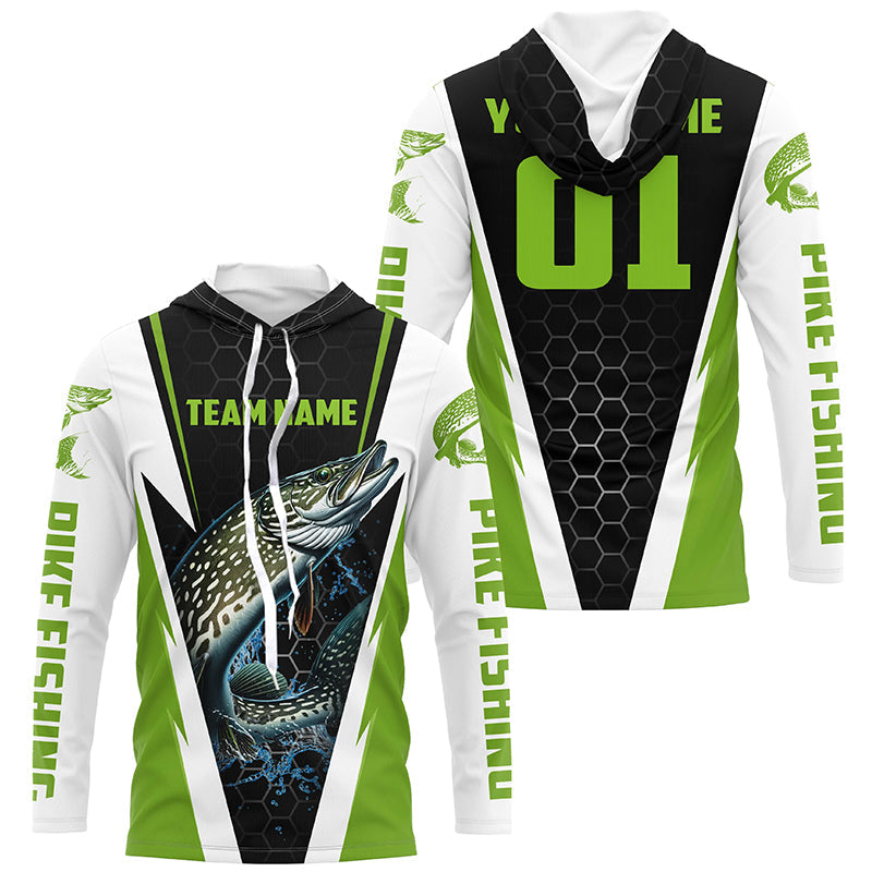 Pike Fishing Long Sleeve Tournament For Fishing Team With Custom Name And Number | Green