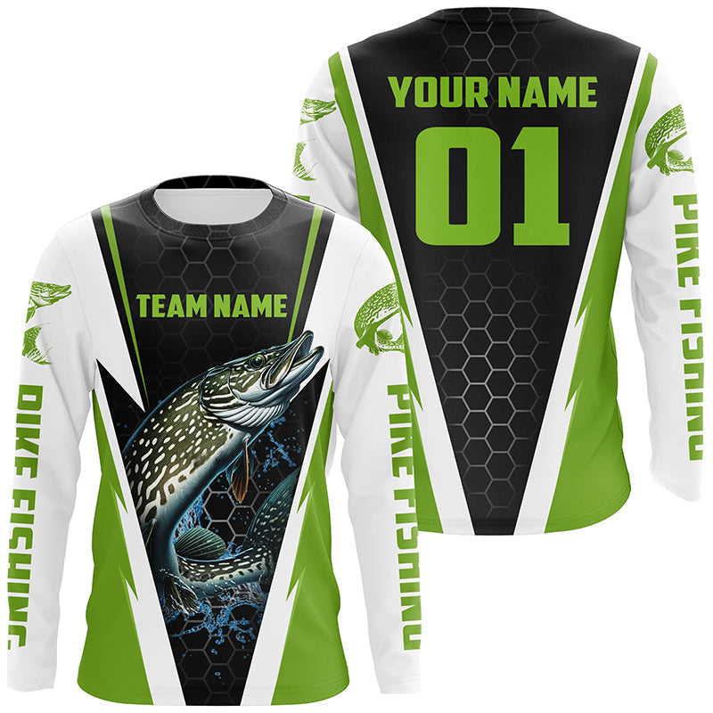 Pike Fishing Long Sleeve Tournament For Fishing Team With Custom Name And Number | Green