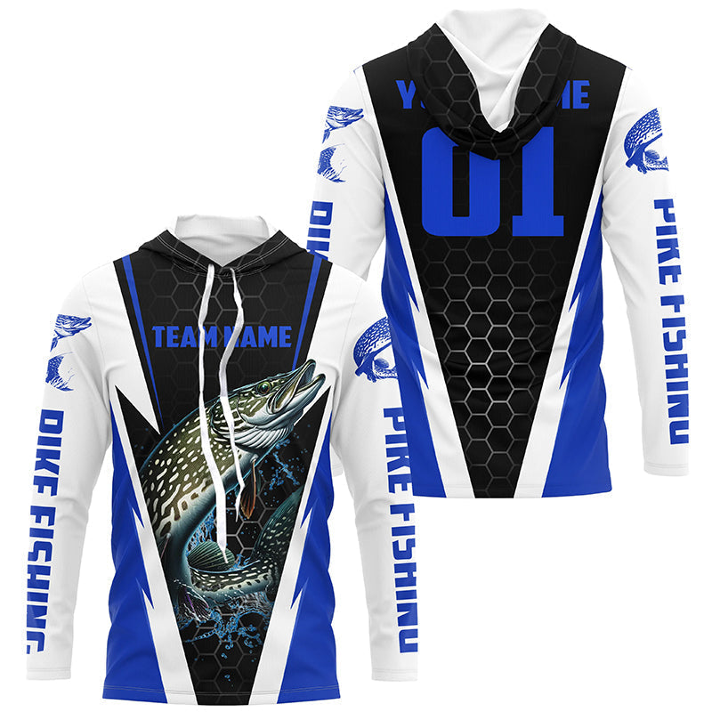 Pike Fishing Long Sleeve Tournament For Fishing Team With Custom Name And Number | Blue