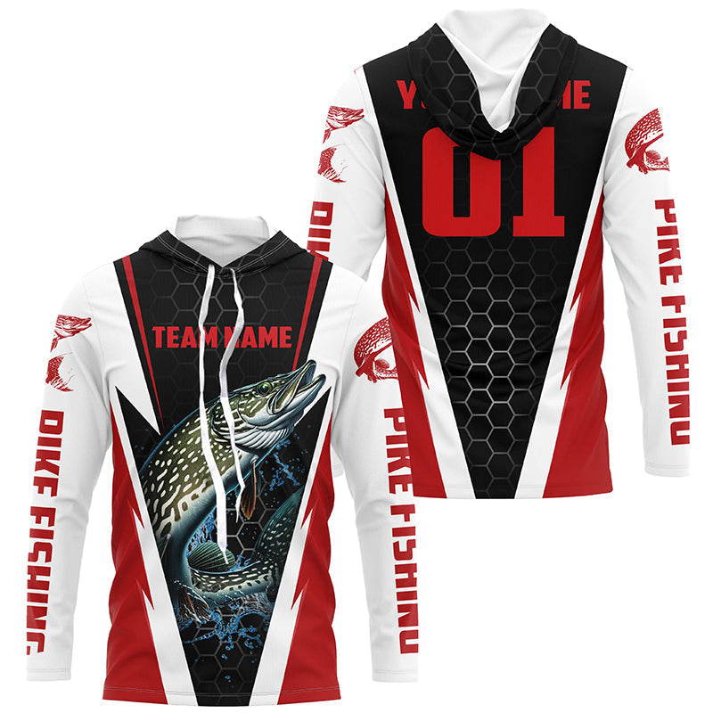 Pike Fishing Long Sleeve Tournament For Fishing Team With Custom Name And Number | Red