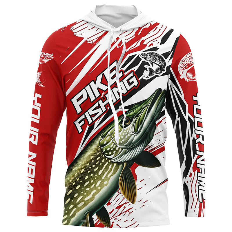 Northern Pike Fishing Custom Long Sleeve Tournament, Pike Fishing | Red