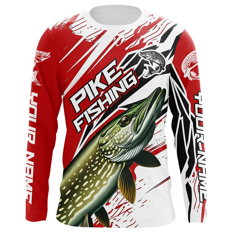 Northern Pike Fishing Custom Long Sleeve Tournament, Pike Fishing | Red