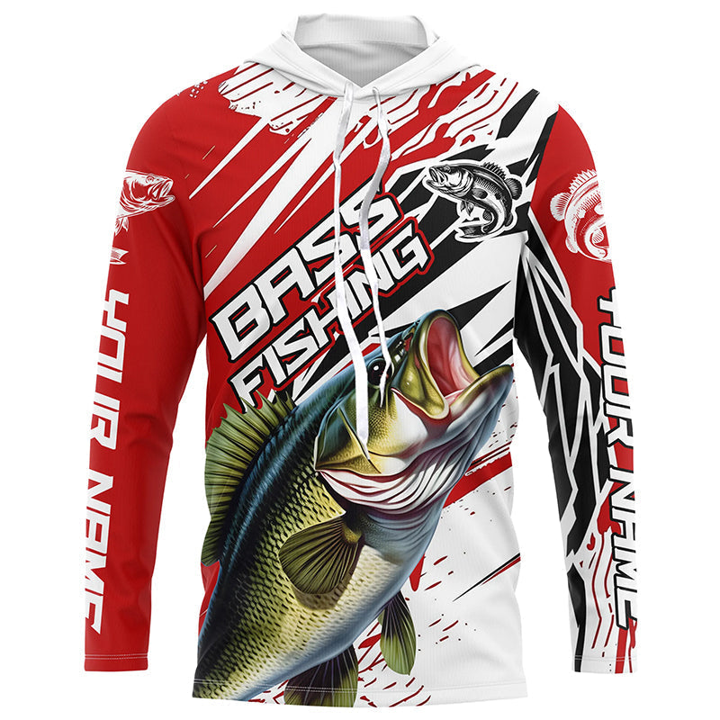 Largemouth Bass Fishing Custom Long Sleeve Tournament, Bass Fishing | Red