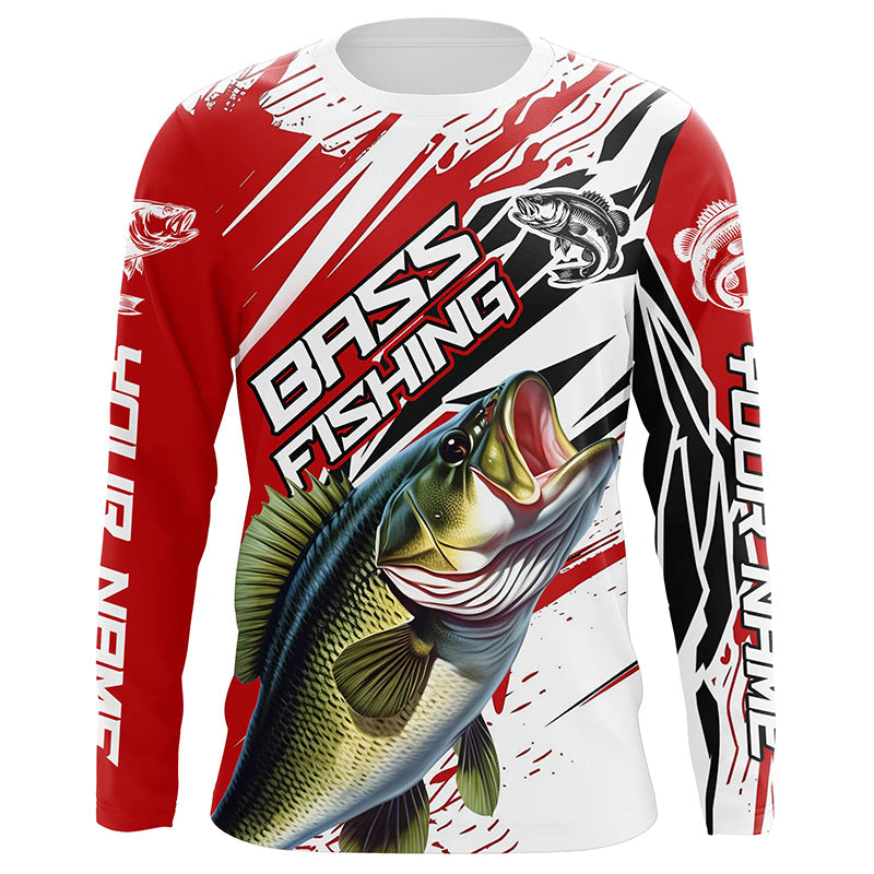 Largemouth Bass Fishing Custom Long Sleeve Tournament, Bass Fishing | Red