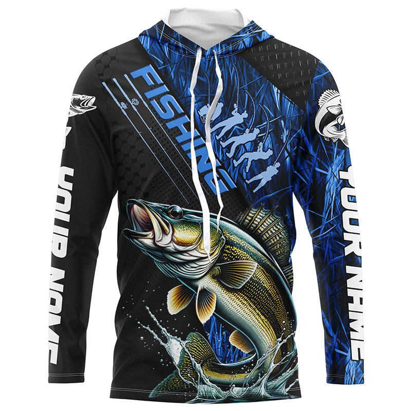 Custom Walleye Fishing Long Sleeve Tournament, Walleye Fisherman | Blue Camo