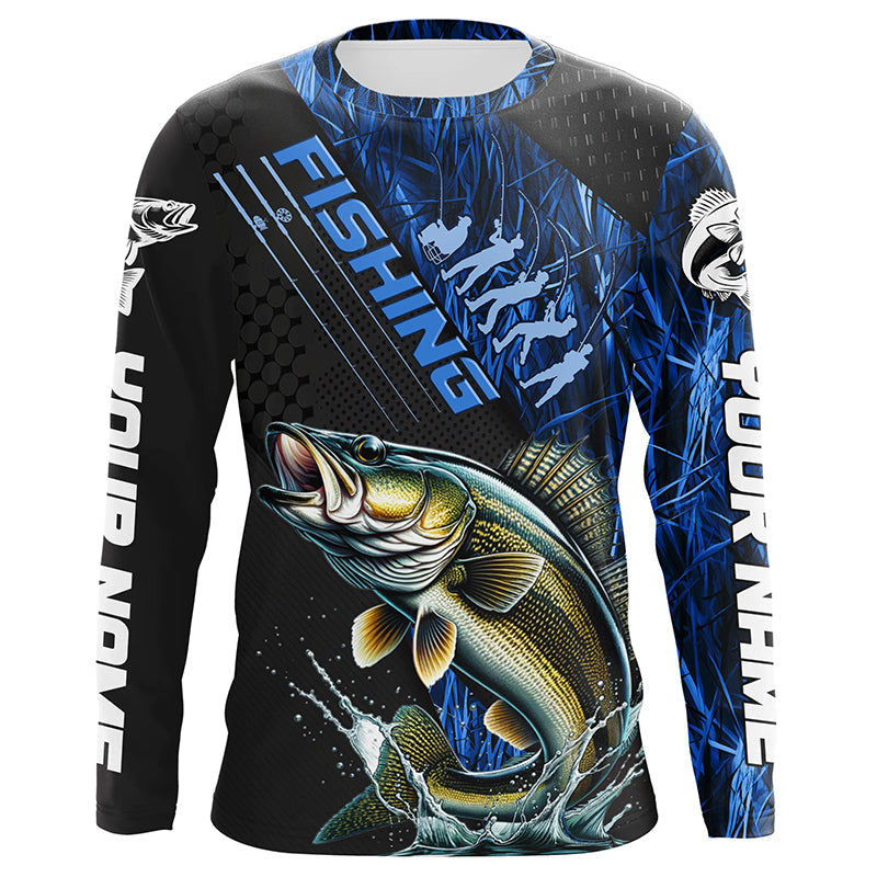 Custom Walleye Fishing Long Sleeve Tournament, Walleye Fisherman | Blue Camo
