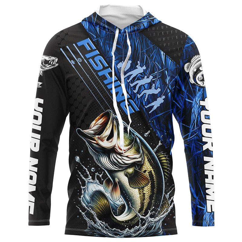 Custom Bass Fishing Long Sleeve Tournament, Bass Fisherman | Blue Camo