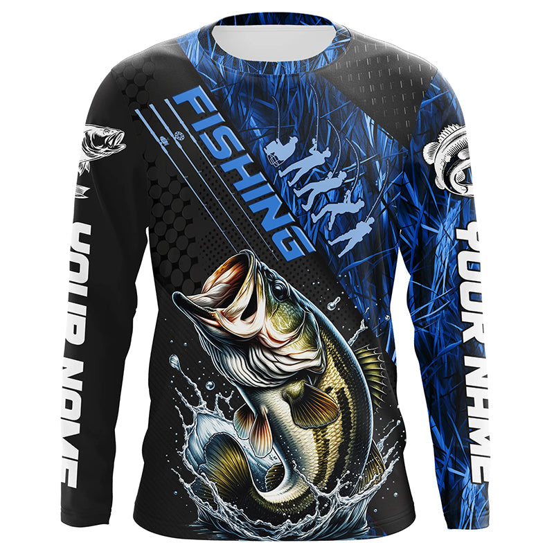 Custom Bass Fishing Long Sleeve Tournament, Bass Fisherman | Blue Camo