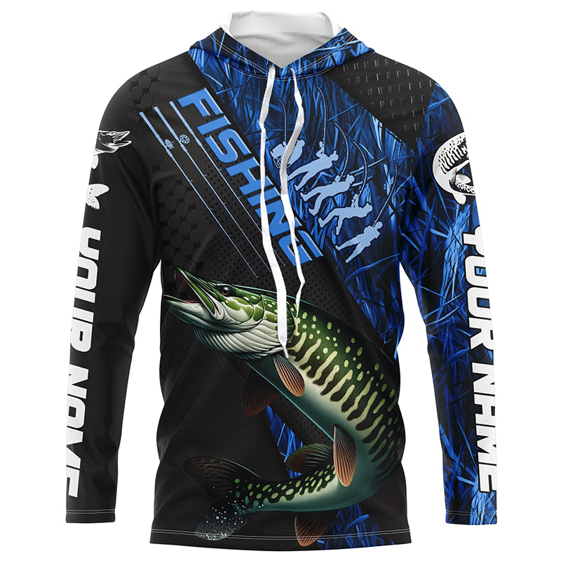 Custom Musky Fishing Long Sleeve Tournament, Musky Fisherman | Blue Camo
