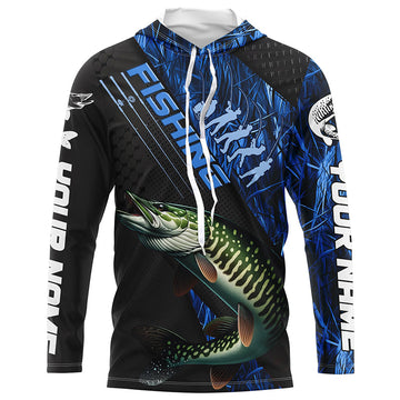 Custom Musky Fishing Long Sleeve Tournament, Musky Fisherman | Blue Camo