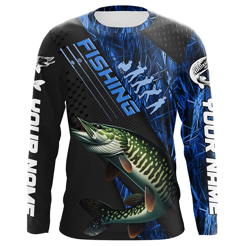 Custom Musky Fishing Long Sleeve Tournament, Musky Fisherman | Blue Camo