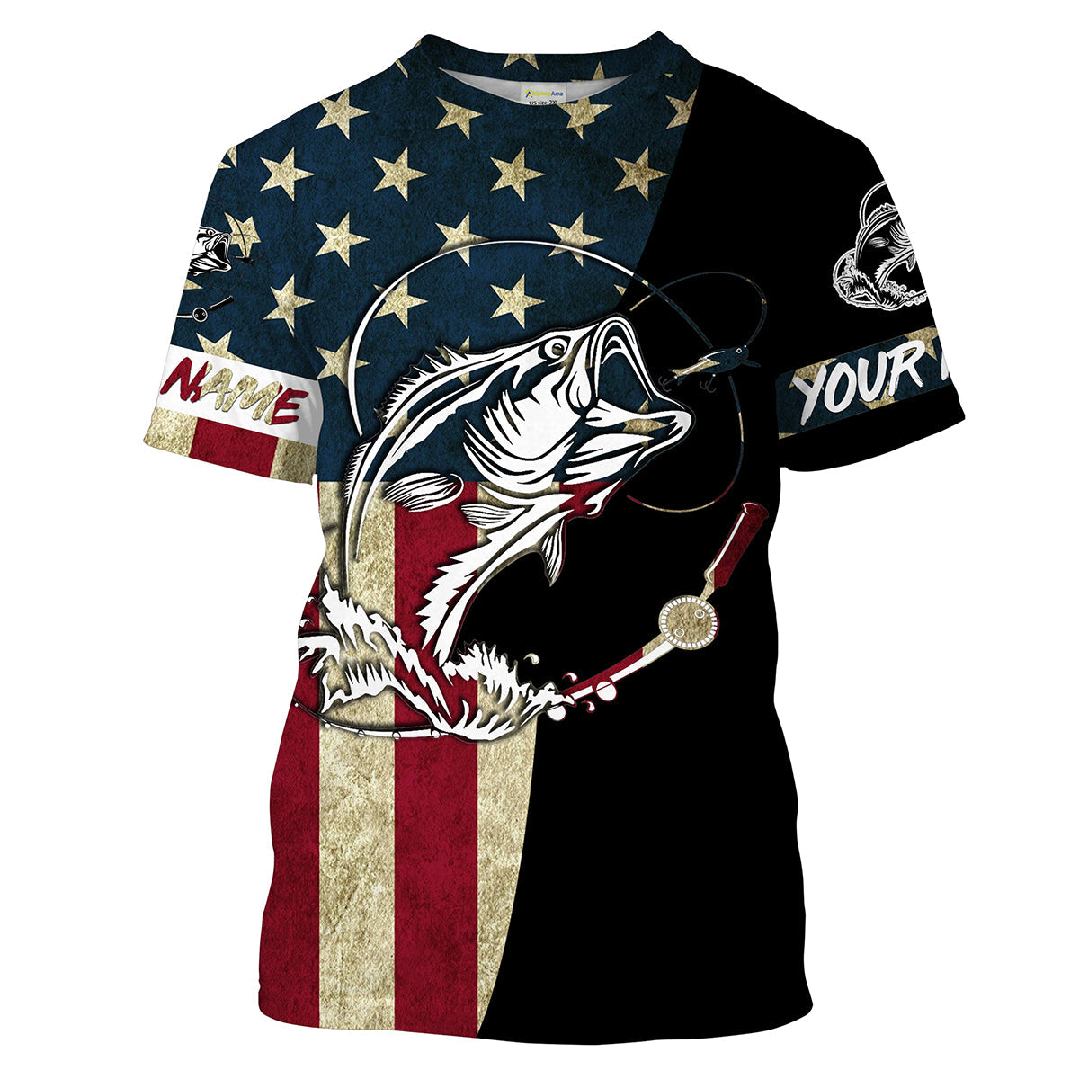 Personalized Bass Fishing American Flag Custom Long Sleeve Fishing, personalized Patriotic Fishing gifts