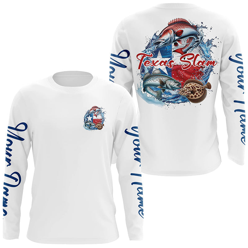 Custom Texas Slam Long Sleeve Fishing, Texas Trio Redfish, Trout, Flounder Fishing