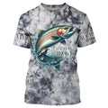 Gray Tie Dye Camo Custom Rainbow Trout Fly Fishing, Trout Long Sleeve Fishing