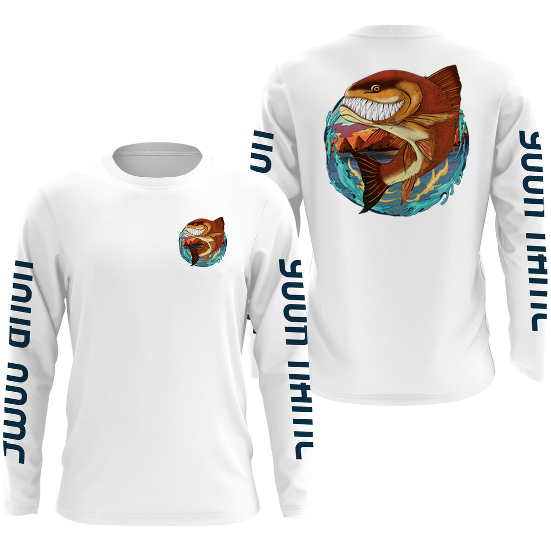 Custom Angry Redfish Fishing, Redfish Long sleeve performance Fishing