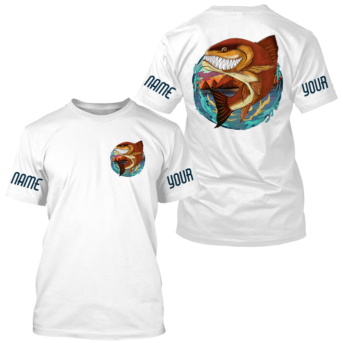 Custom Angry Redfish Fishing, Redfish Long sleeve performance Fishing