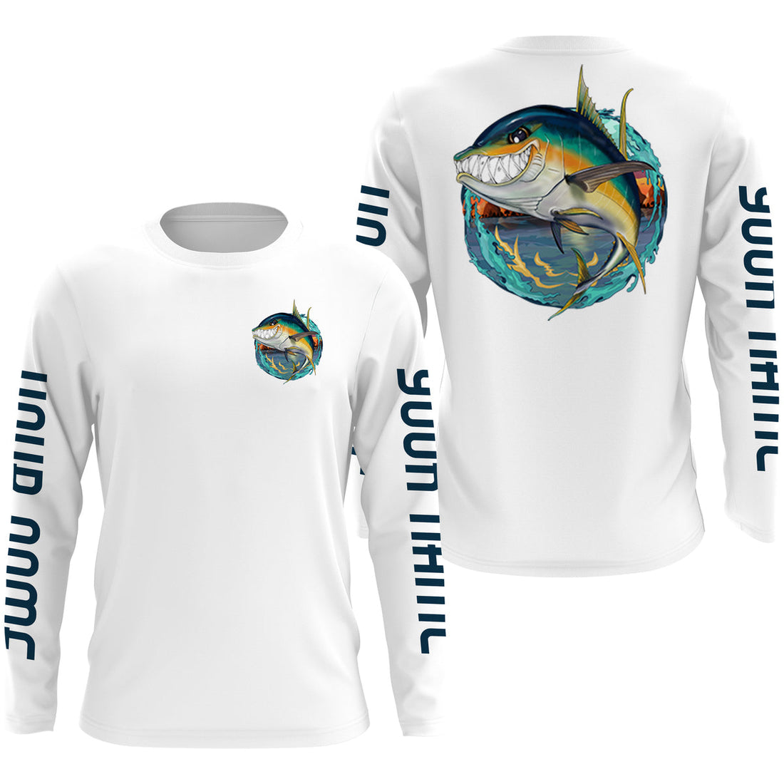 Custom Angry Yellowfin Tuna Fishing, Tuna Long sleeve performance Fishing