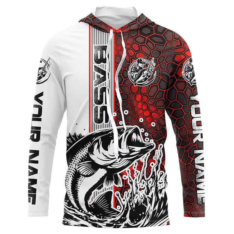 Pesonalized Largemouth Bass Fishing, Bass Long Sleeve Tournament Fishing | Red Camo