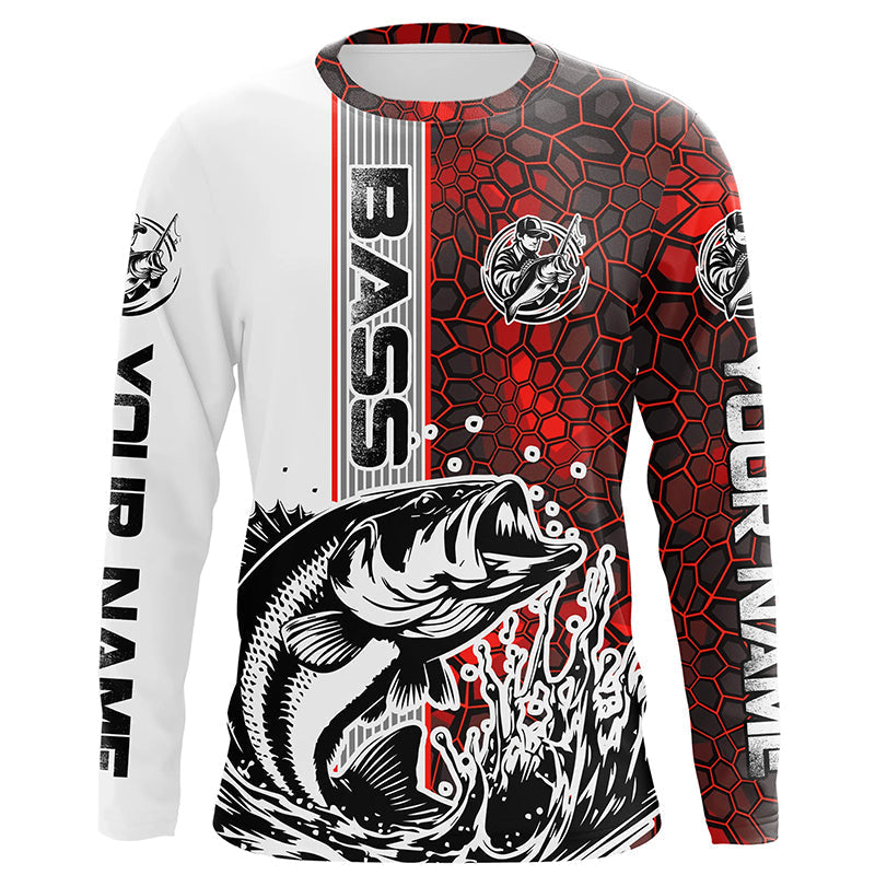 Pesonalized Largemouth Bass Fishing, Bass Long Sleeve Tournament Fishing | Red Camo