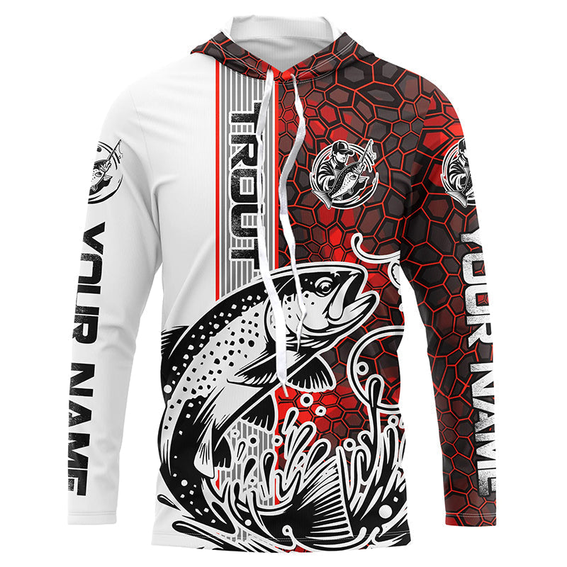 Pesonalized Trout Fishing, Trout Long Sleeve Tournament Fishing | Red Camo