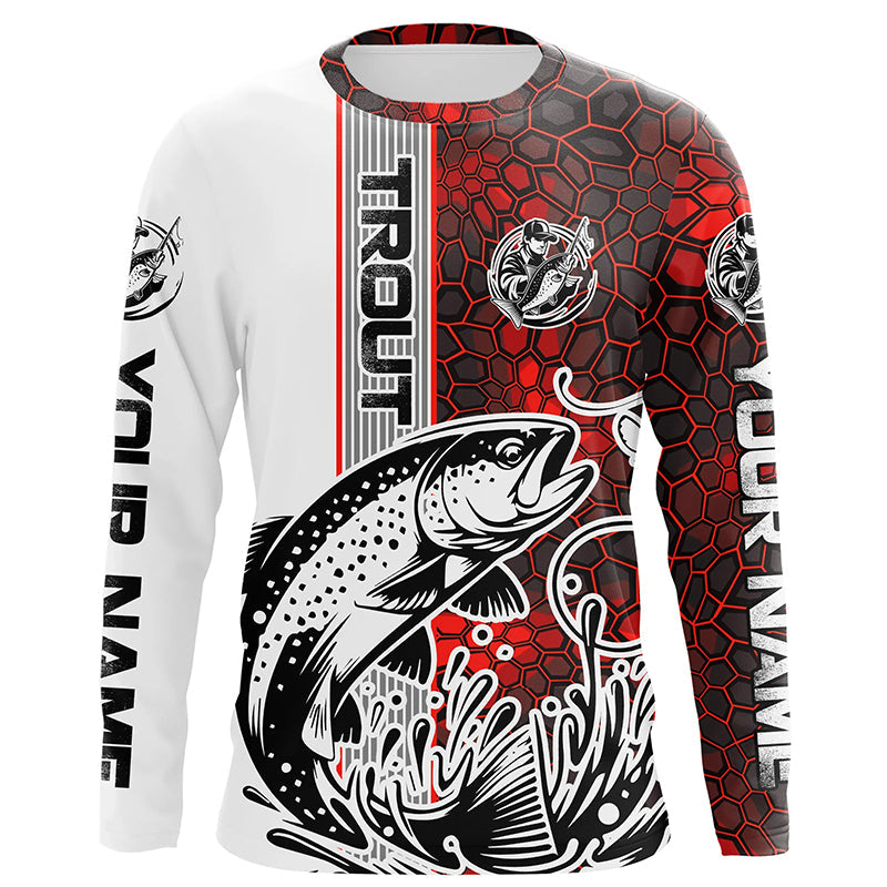Pesonalized Trout Fishing, Trout Long Sleeve Tournament Fishing | Red Camo