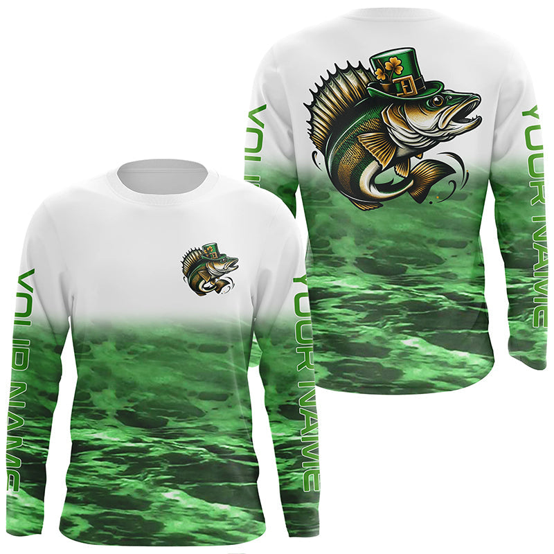 Custom St Patrick'S Day Walleye Long Sleeve Fishing, St Patty'S Day Walleye Fishing