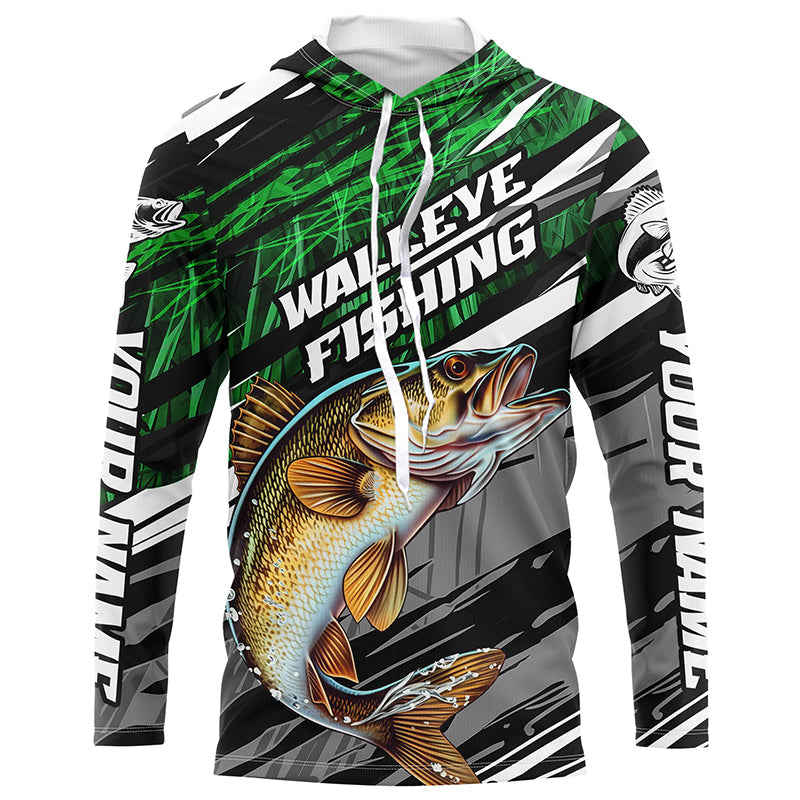 Walleye Fishing Camo Long Sleeve Fishing, Custom Walleye Tournament Fishing | Green