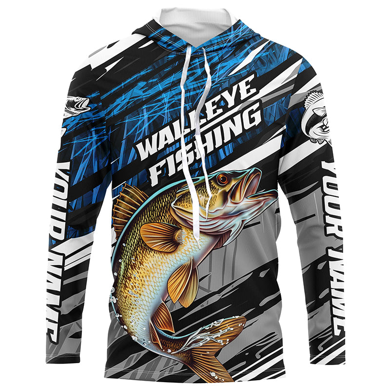 Walleye Fishing Camo Long Sleeve Fishing, Custom Walleye Tournament Fishing | Blue