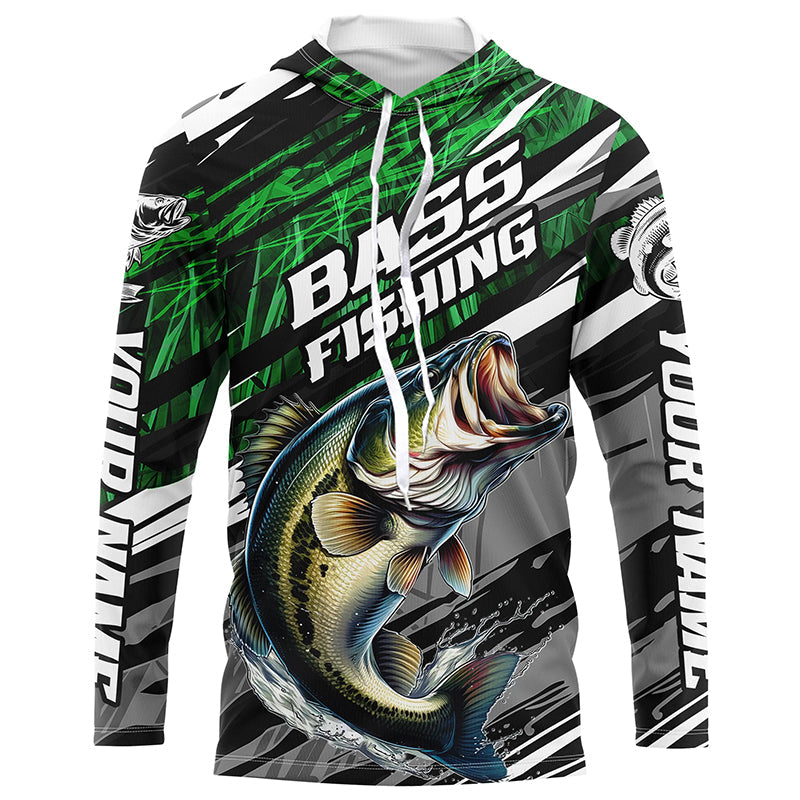Bass Fishing Camo Long Sleeve Fishing, Custom Bass Tournament Fishing | Green