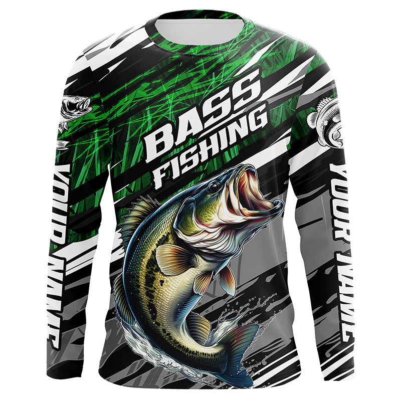 Bass Fishing Camo Long Sleeve Fishing, Custom Bass Tournament Fishing | Green