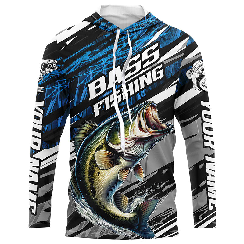 Bass Fishing Camo Long Sleeve Fishing, Custom Bass Tournament Fishing | Blue