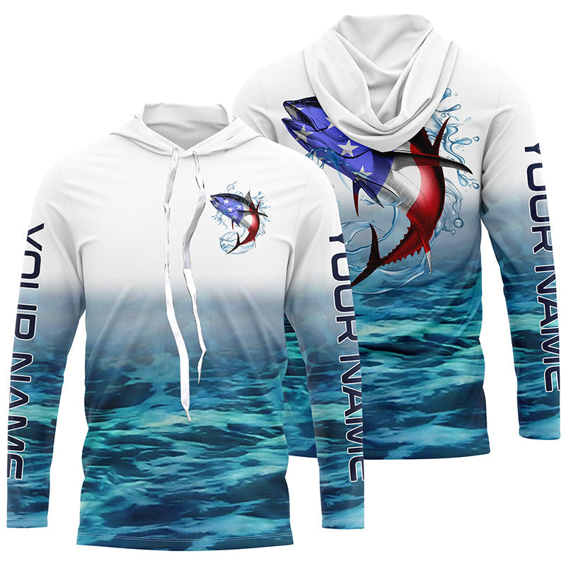 American Flag Tuna Long Sleeve Fishing, Custom Patriotic Tuna Tournament Fishing