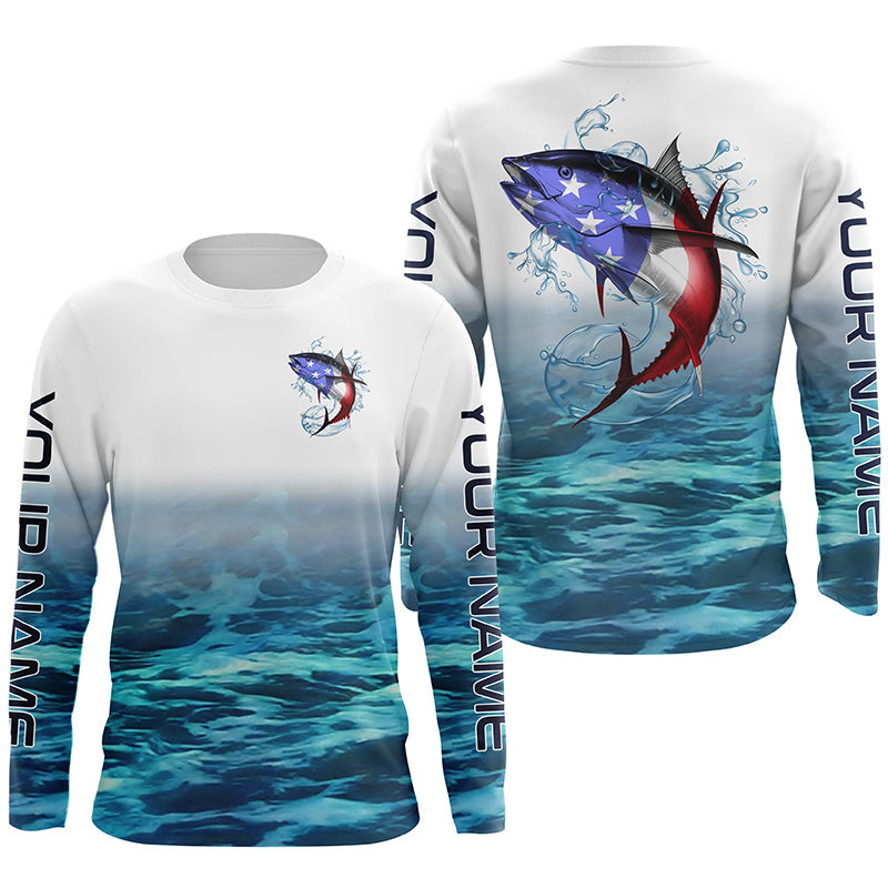American Flag Tuna Long Sleeve Fishing, Custom Patriotic Tuna Tournament Fishing