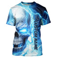 Blue Thunder Lightning Skull Custom Long Sleeve Fishing, Fish Hook Skull Fishing