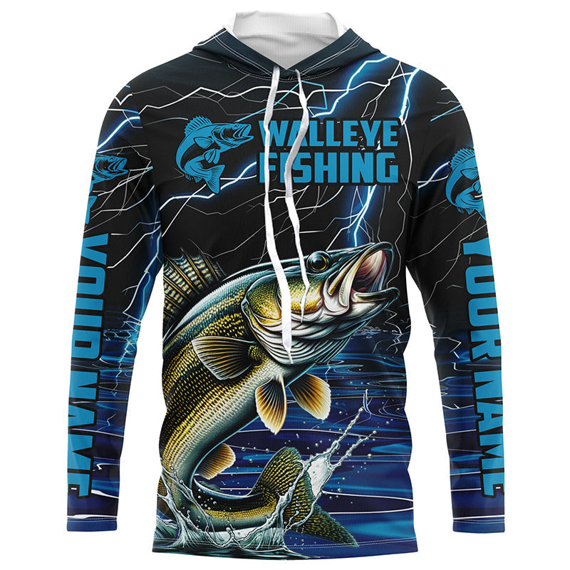 Blue Thunder Lightning Custom Walleye Long Sleeve Tournament Fishing, Walleye Fishing