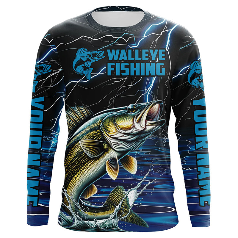 Blue Thunder Lightning Custom Walleye Long Sleeve Tournament Fishing, Walleye Fishing