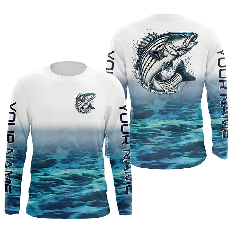 Personalized Striped Bass Long Sleeve Performance Fishing, Striper Fishing